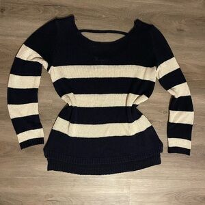 Brandy Melville Navy and Cream Striped Sweater